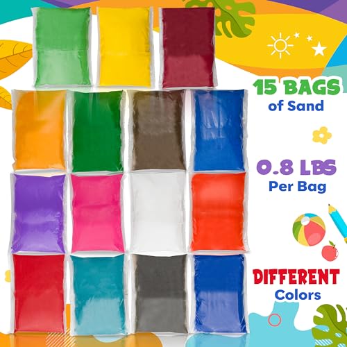 Toyssio Colored Sand 15 Colors 12lbs Bulk Craft Sand Art for Kids Non Toxic