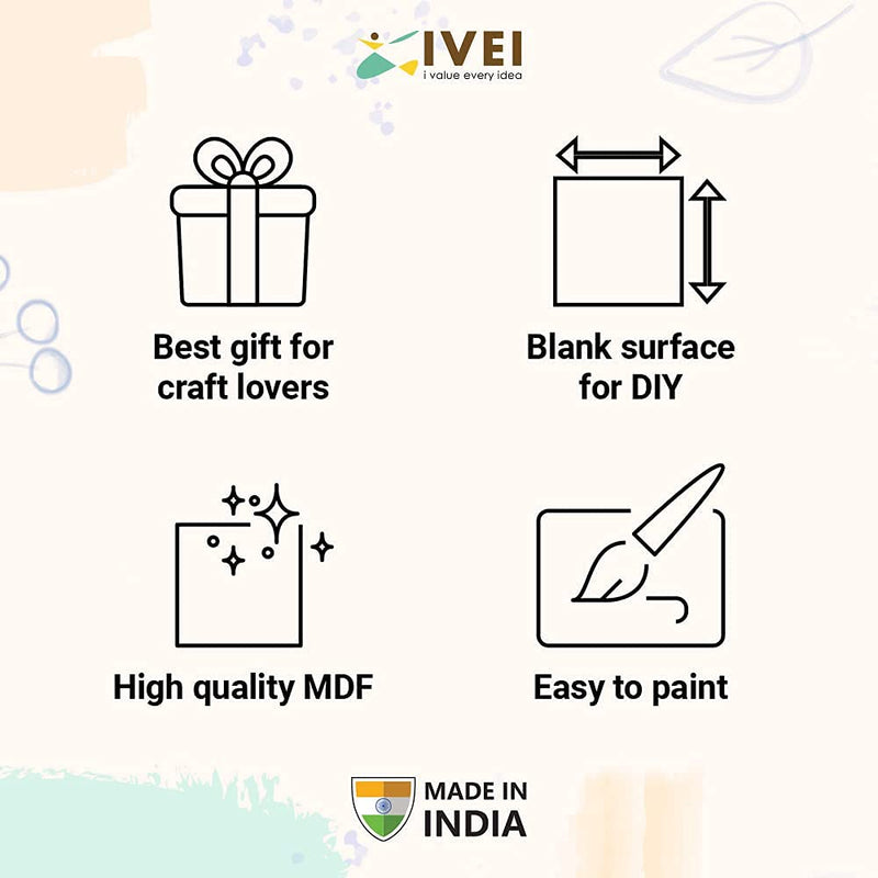 Ivei Diy Mdf Square Coasters With Holder for Painting, Decoupage & Resin Art