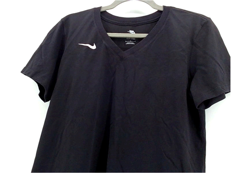 Nike Women's Dri-Fit Black V Neck Short Sleeve Top Medium