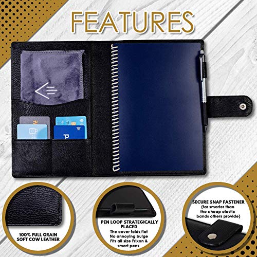 Leather Folio Cover Compatible Size Notebook 6" X 8" Black