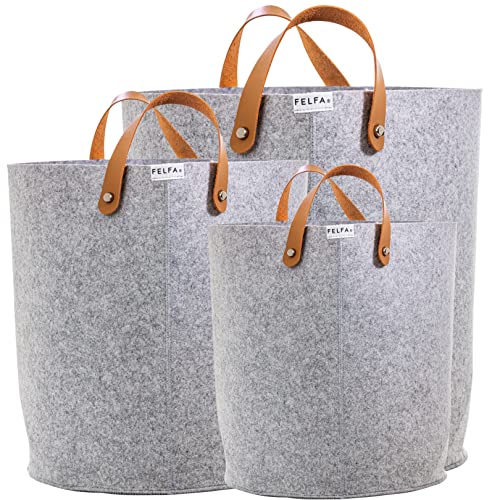 FELFA Felt Storage Basket Set of 3 interchangeable handles Organization Gray