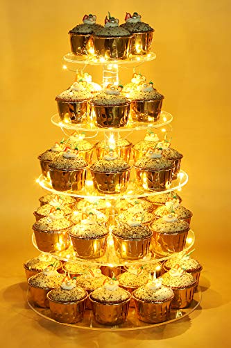 Vdomus 5 Tier Acrylic Cupcake Stand Led Lights Round Birthday Party Dessert Tree