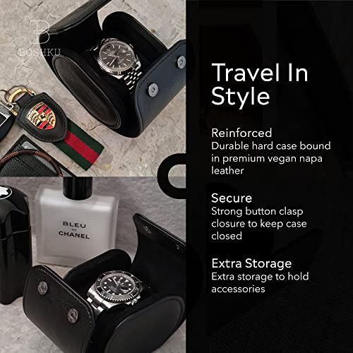 Leather Watch Roll Travel Case for Men Single Watch Case Black