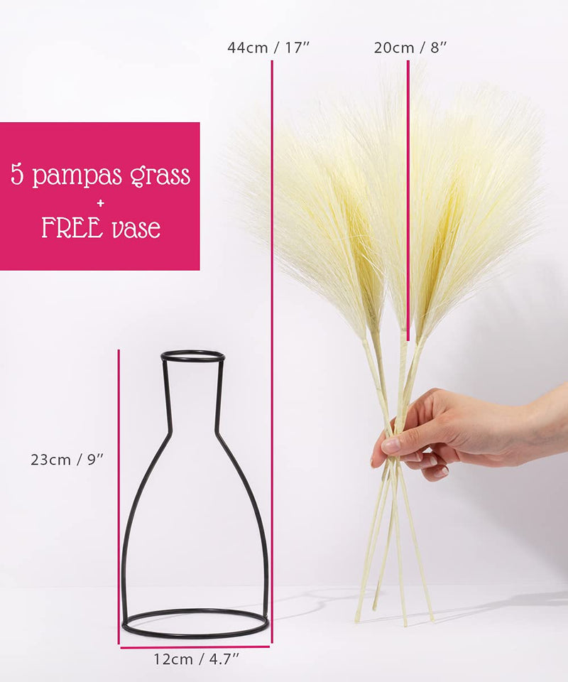 Artificial Pampas Grass With Vase 5 Faux Branches for Dried Florals