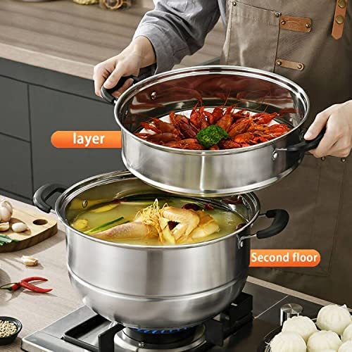 MANO Steamer Pot for Cooking 11.8 inch Steam Pots with Lid 2 tier Stainless Steel