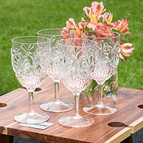 Aoibox Set of 4 12 oz. Quality Unbreakable Stemmed Clear Acrylic Glasses for All Purpose