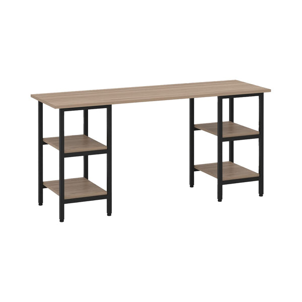 Minimalist desktop inhabits The Shop - Ideal for Home Office - Modern Work Table - 2 Entrapaños on each side - Metal Structure - Covered in MDF and Texturized Laminate (Dark Cafe)