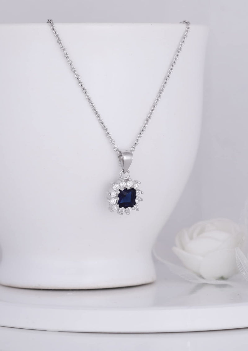 Giva 925 Hypoallergenic Sterling Silver Royal Blue Pendant With Link Chain