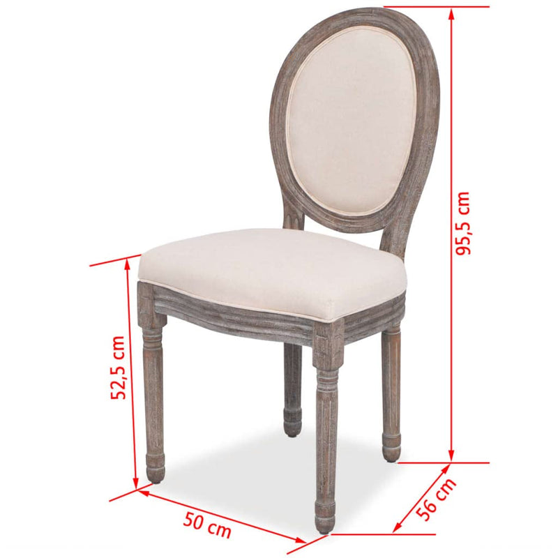 Vidaxl Set of 2 Dining Chairs Birch Frame & Cream Linen Upholstery Rubberwood Legs