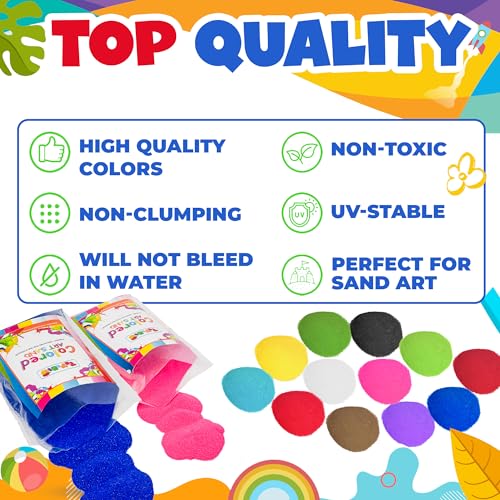 Toyssio Colored Sand 15 Colors 12lbs Bulk Craft Sand Art for Kids Non Toxic