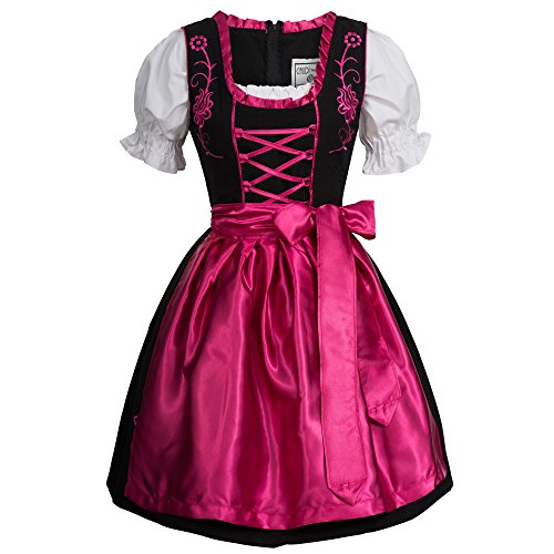Gaudi-Leathers Womens Set 3 Dirndl Pieces Embroidery Froschmaul Black Pink 36
