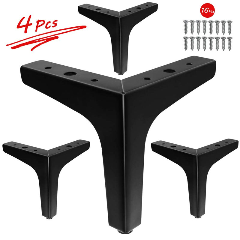 Seimneire 4pcs 6 Metal Furniture Legs Matte Black Triangle for Sofa Table Chair