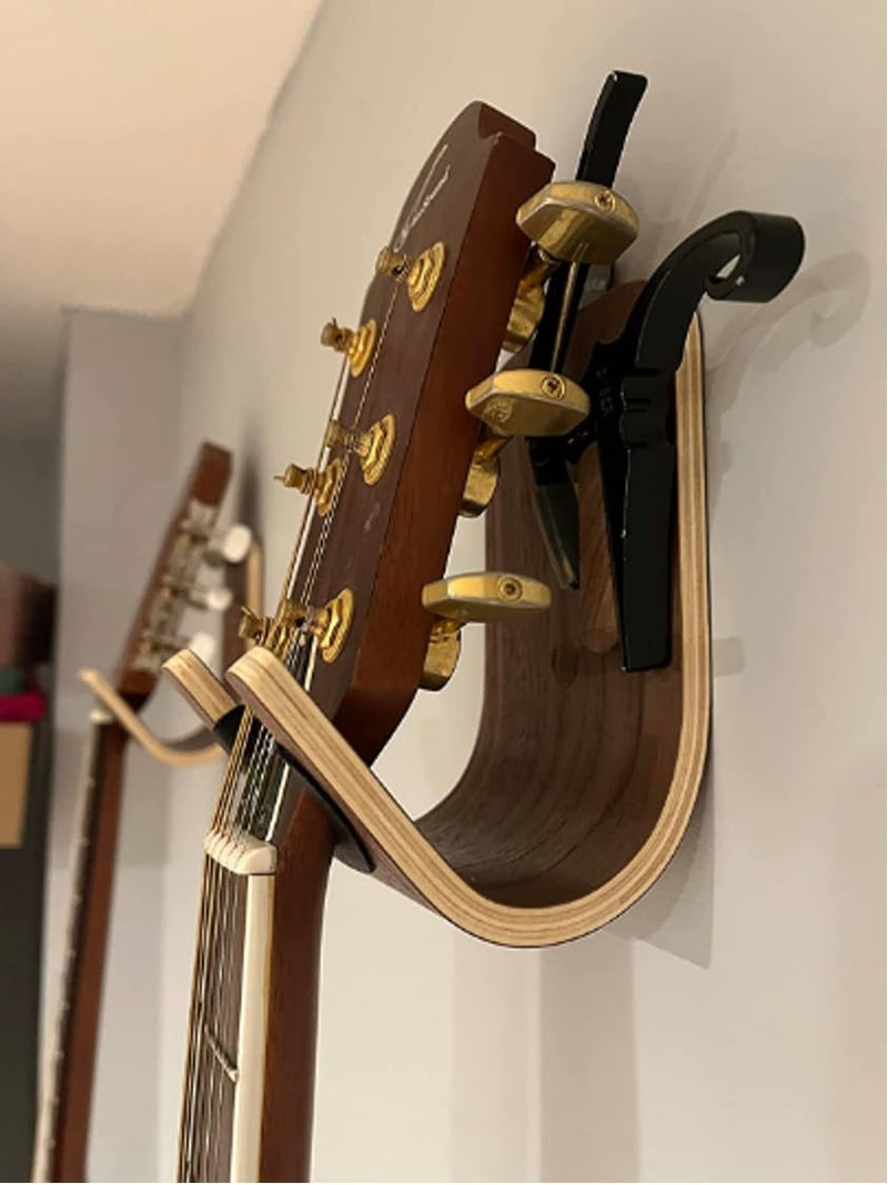 Walnut Guitar Wall Hanger with Pick & Capo Storage