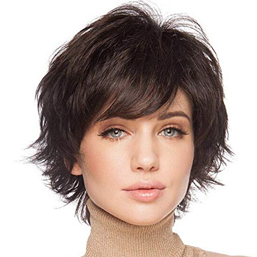 Blonde Unicorn Dark Brown Pixie Cut Wig for Women Short Bangs Remy Hair Blend