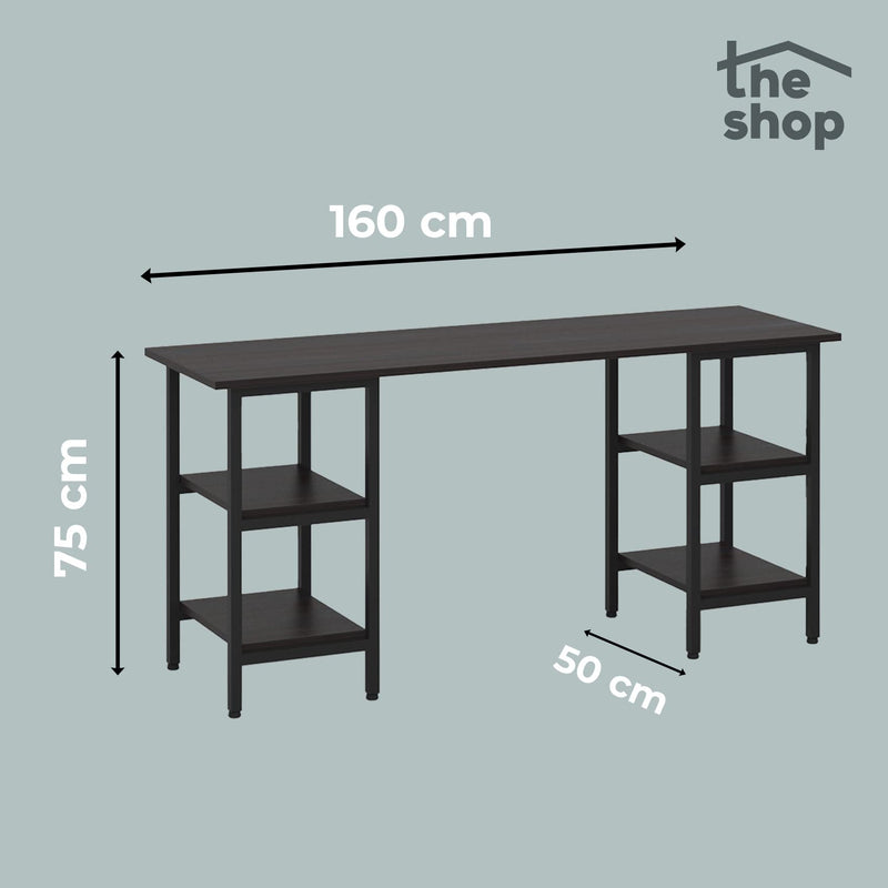 BASSLEVTHESHOP MXBYJOEB Minimalist Desktop inhabits The Shop - Ideal for Home Office - Modern Work Table - 2 Entrapaños on Each Side - Metal Structure - Covered in MDF and Texturized Laminate (Cafe)