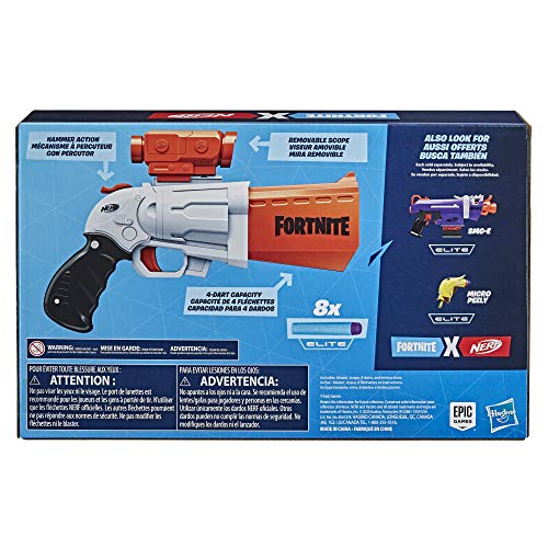 Nerf Fortnite Sr Blaster 4 Dart Hammer Action Removable Scope 8 Elite Darts