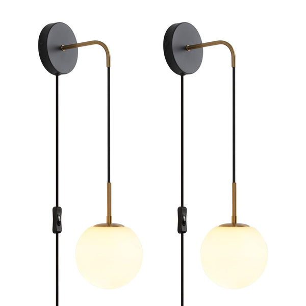 KUZZULL Plug in Wall Sconces Set of 2 Black and Brass Gold Wall Sconces Se