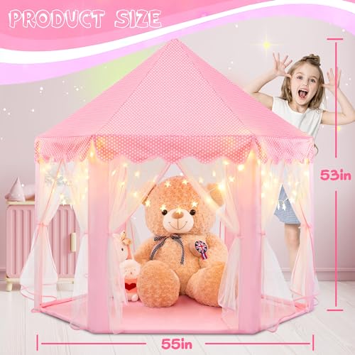 Princess Castle Play Tent With Lights Pink Indoor Toy Tent for Girls