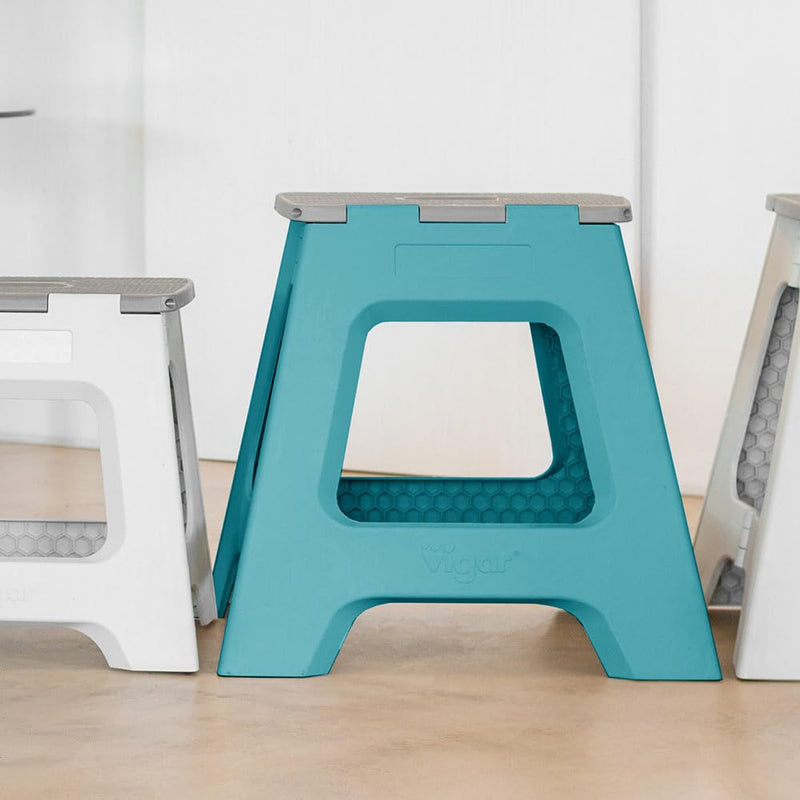 Foldable Turquoise 16-Inch 2-Step Stool for Adults, Non-Slip Design