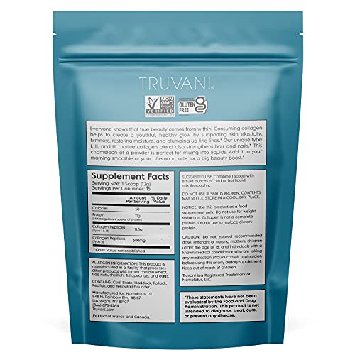 Truvani Hydrolyzed Marine Collagen Powder Type 1 2 3 Non Gmo 6.35 Oz