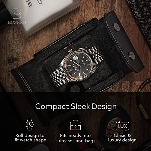 Leather Watch Roll Travel Case for Men Single Watch Case Black