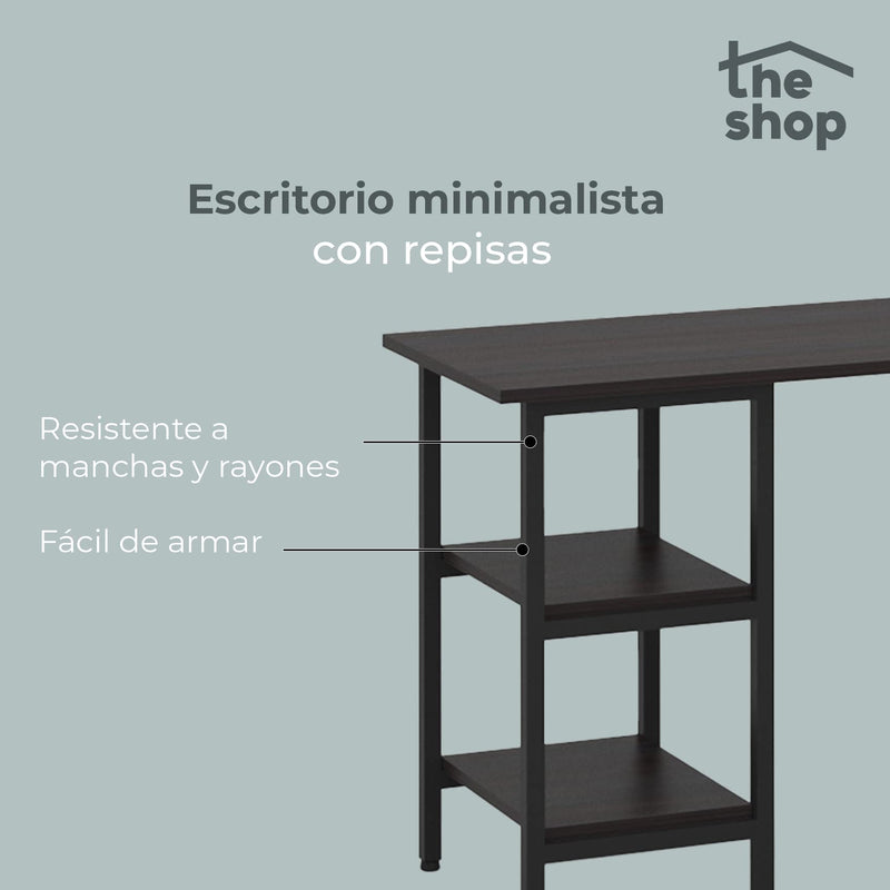 BASSLEVTHESHOP MXBYJOEB Minimalist Desktop inhabits The Shop - Ideal for Home Office - Modern Work Table - 2 Entrapaños on Each Side - Metal Structure - Covered in MDF and Texturized Laminate (Cafe)