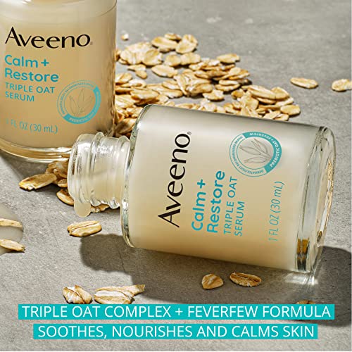 Aveeno Calm + Restore Triple Oat Hydrating Face Serum for Sensitive Skin, Gentle and Lightweight Facial Serum to Smooth and Fortify Skin, Hypoallergenic, Fragrance- and Paraben-Free, 1 fl. Oz