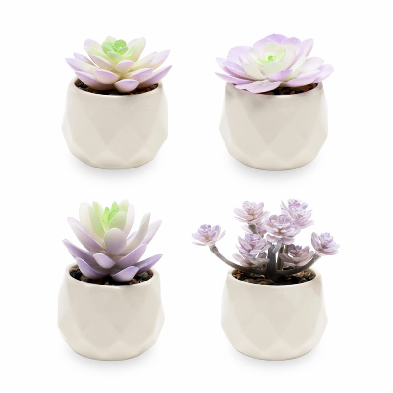 Mini Artificial Purple Succulent Plants in Ceramic Pots Home Decor