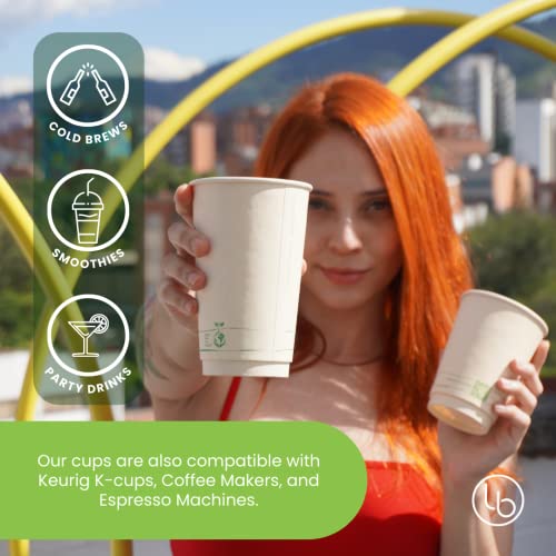 Certified Compostable Coffee Cups by Living Balance 16oz 75 cups with Compostable