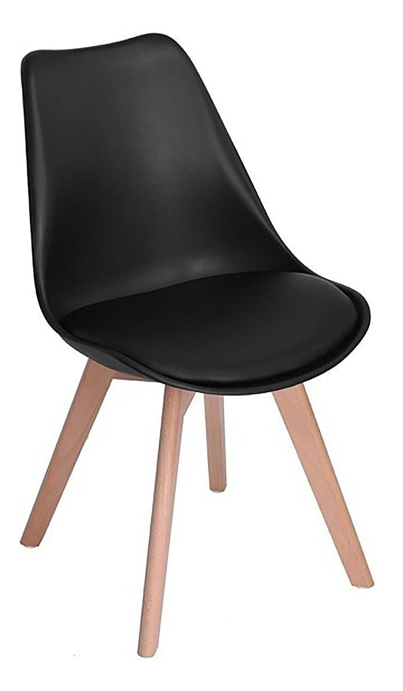 Set of 4 Ergonomic Black Dining Chairs with Wooden Legs - Modern Design