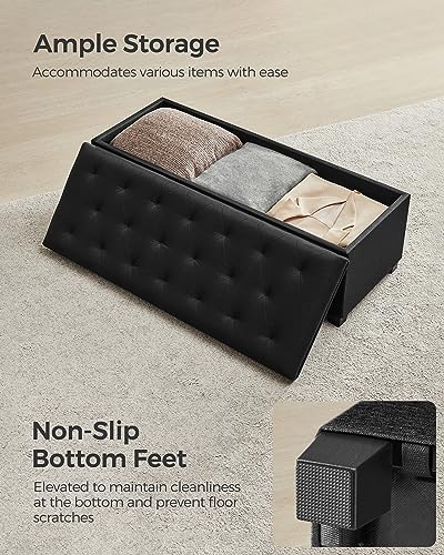 SONGMICS Storage Ottoman Bench, Foot Rest with Legs, 15.7 x 43.3 x 15.7 Inches, End of Bed Bench, Storage Chest, Load up to 660 lb, for Living Room, Bedroom, Entryway, Ink Black ULSF088B01