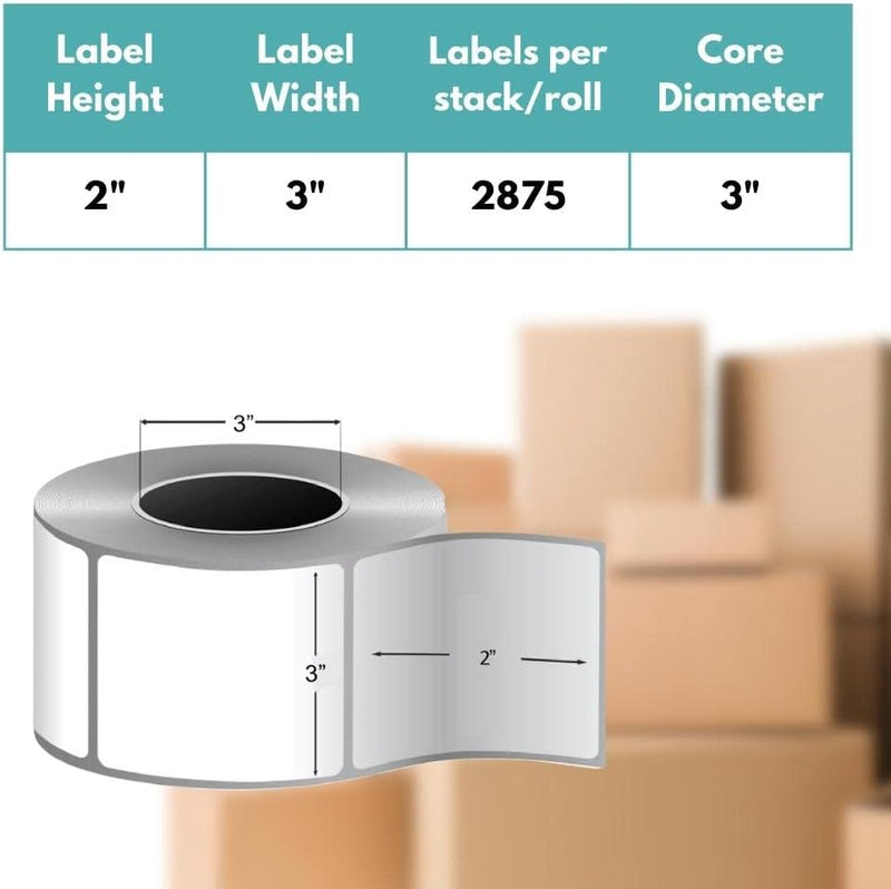 4 Pack - 3" x 2" Thermal Transfer Labels, 11,500 Labels, 3" Core, Must Have Thermal Ribbon (Not Included)