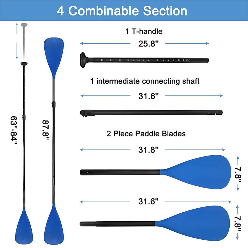 LBW Double-Blade Adjustable SUP Kayak Paddle - Blue 4-Piece