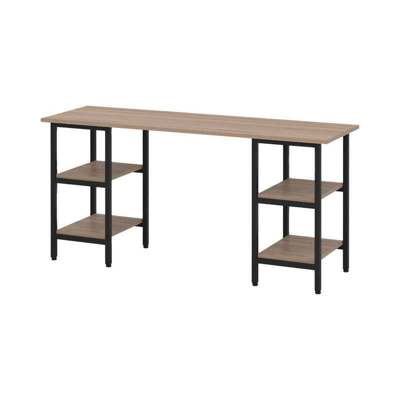 Minimalist desktop inhabits The Shop - Ideal for Home Office - Modern Work Table - 2 Entrapaños on each side - Metal Structure - Covered in MDF and Texturized Laminate (Dark Cafe)