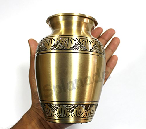eSplanade Brass Cremation Urn Memorial Jar Pot Container Medium Size Urn for Funeral Ashes Burial Engraved Metal Urn Bronze - 6" Inches