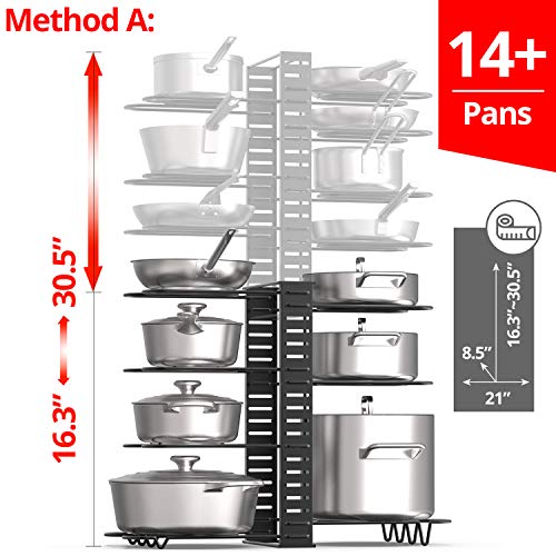 Vdomus Expandable Pot Organizer Rack Black Metal Adjustable Under Cabinet