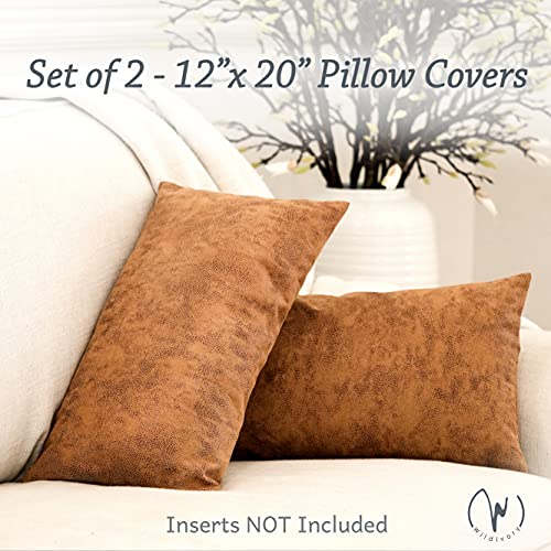 2 Pack Faux Leather Lumbar Pillow Covers 12x20 Modern Farmhouse Decor