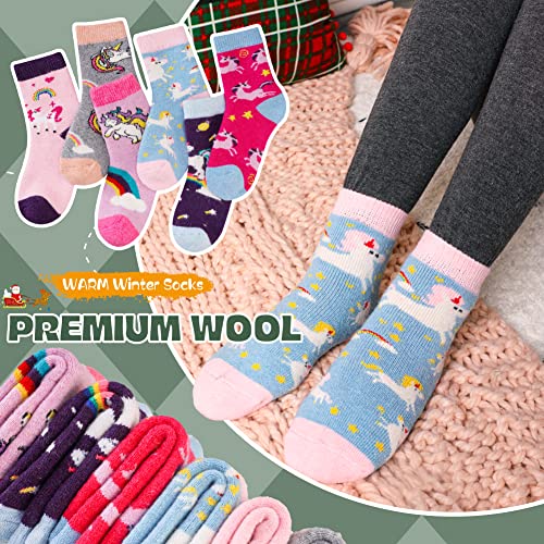 Warm Kids Wool Socks 6 Pairs Unicorn B 4-7 Years