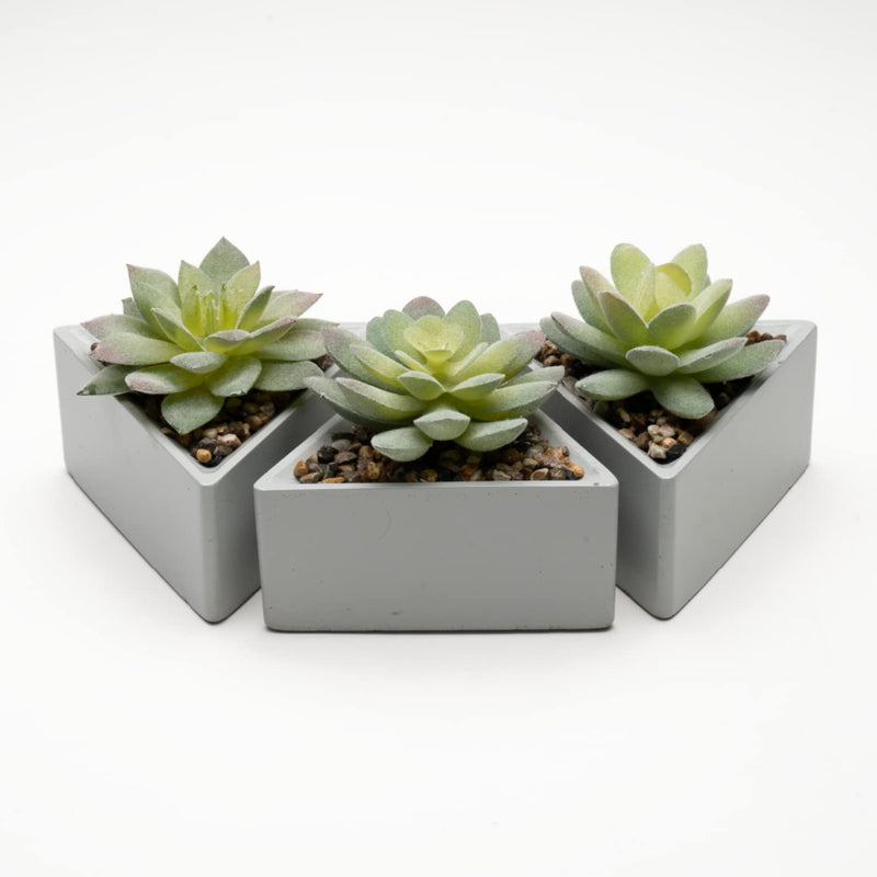 Mini Faux Succulent Plants in Grey Pots - Set of 3 for Home Decor