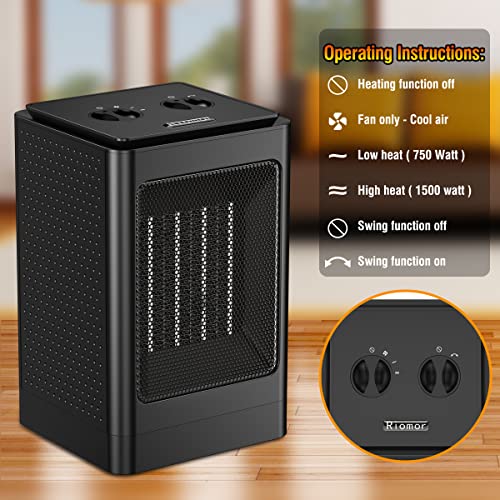 1500w Space Heater Portable 60° Oscillating Electric Heater for Bedroom Office