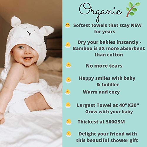 Lilyseed Premium Hooded Baby Towel and Washcloth Set Organic Soft Bamboo Baby Towels with Hood for Boys or Girls Infants Toddlers Baby Shower Gift Hypoallergenic XL White Animal Face