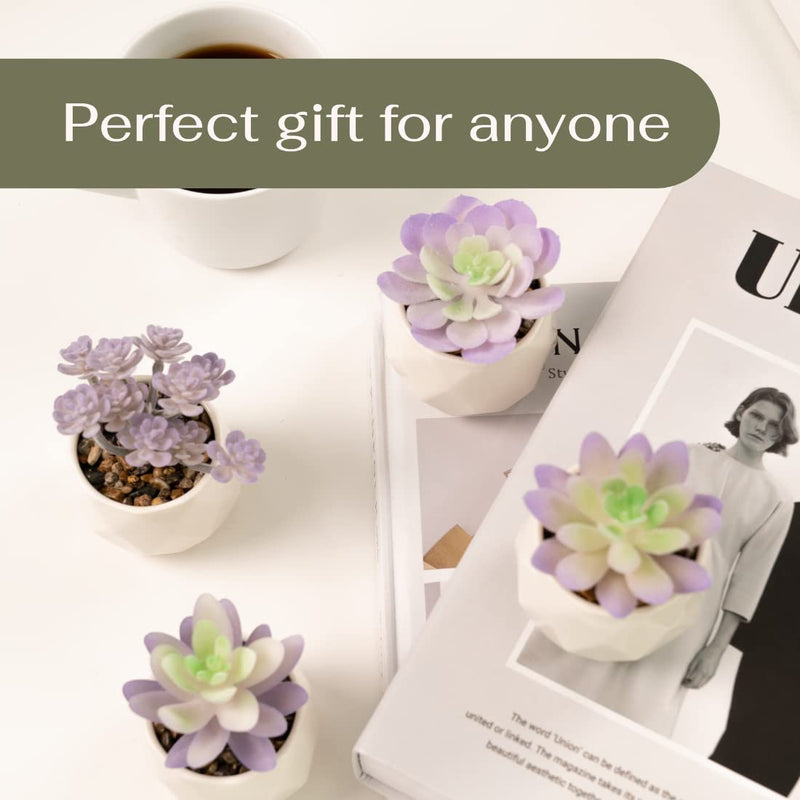 Mini Artificial Purple Succulent Plants in Ceramic Pots Home Decor