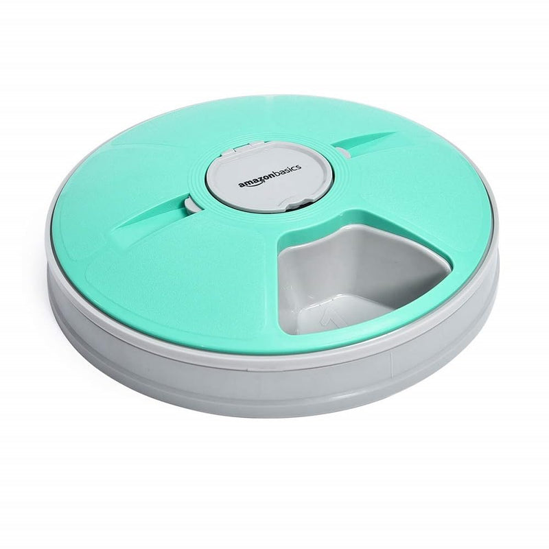 Amazon Basics Automatic Electronic Pet Feeder 6 Portions Plastic Teal 12x12x2.59