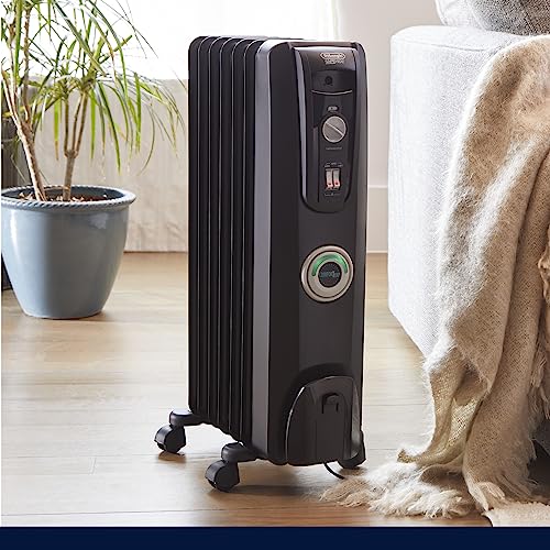 DeLonghi Oil filled Radiator Heater 1500W Electric Space Heater for indoor Black