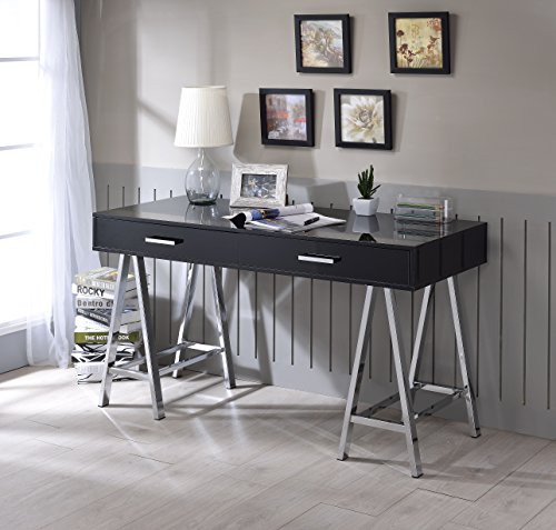 Acme Coleen 2 Drawer Metal Home Office Desk in Black and Chrome