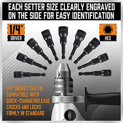 12-Piece Magnetic Nut Driver Set Premium Impact Power Hex Nut Driver Drill Bit Master