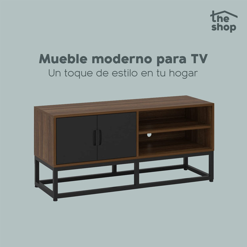 Modern TV furniture inhabits The Shop - 2 doors and Entrapaños - Monarch Entertainment Center - Manufactured in MDF - Metal Base - Ideal to decorate your room - Resistant and Durable Material