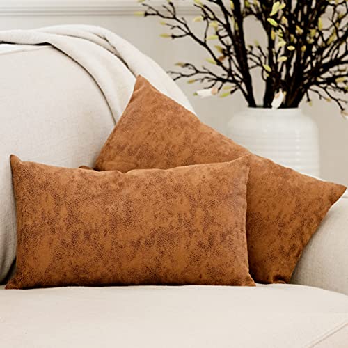 2 Pack Faux Leather Lumbar Pillow Covers 12x20 Modern Farmhouse Decor