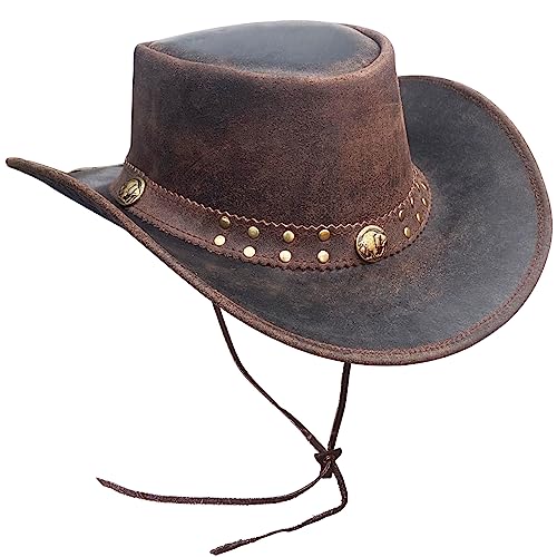 Brandslock Men's Vintage Wide Brim Cowboy Hat Black & Brown Aussie Style