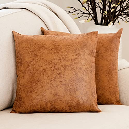 WILDIVORY 2 Pack Faux Leather 18x18 inch Throw Pillow Cover